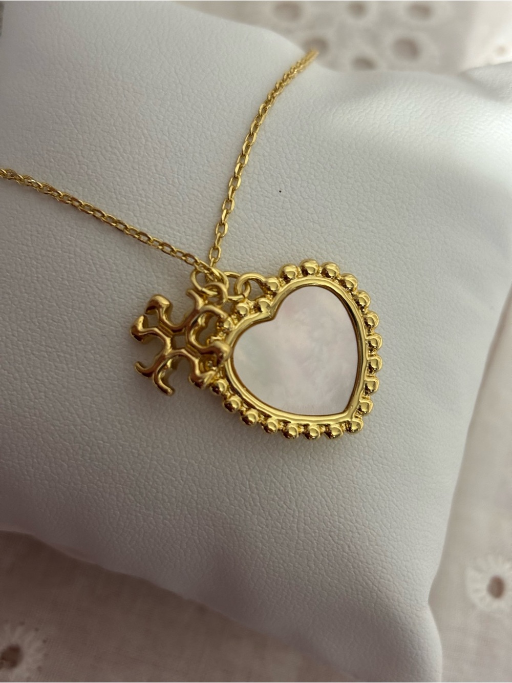 Tory Burch Kira Heart Pendant Necklace Heart Pendant Necklace in Gold & White